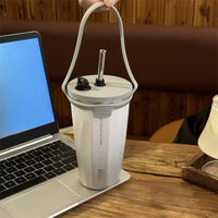 Stainless Steel Vacuum Insulated Coffee Mugs with Straw and Silicone Rope Portable Large Capacity Ice Bar Thermal Water Cup