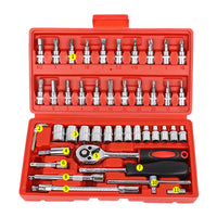 46Pcs Set Car Repair Tool 1/4-Inch Socket Set Car Repair Tool Ratchet Torque Wrench Combo Tools Kit Auto Repairing Tool Set