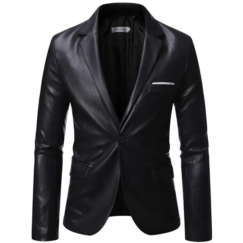 Autumn Winter  Men's Business Luxury Blazer Fashion Banquet Leather Dress Suit Jacket Slim Texture High Quality Pu Coat 6XL