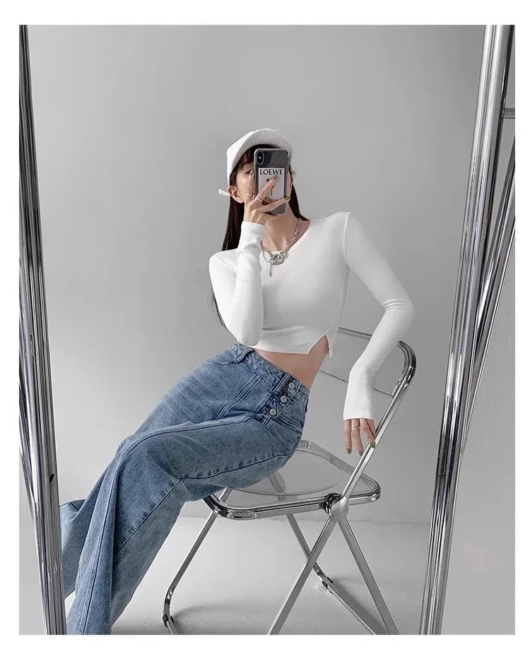 High-waisted Jeans Women's Loose-fit Straight-leg Trousers Draped Wide-leg Denim Pants
