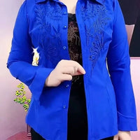 Shiny Sequins Long Sleeve White Shirt New High End Chic High Design Embroidery Hot Diamond Blouses Women Tops Red Blue