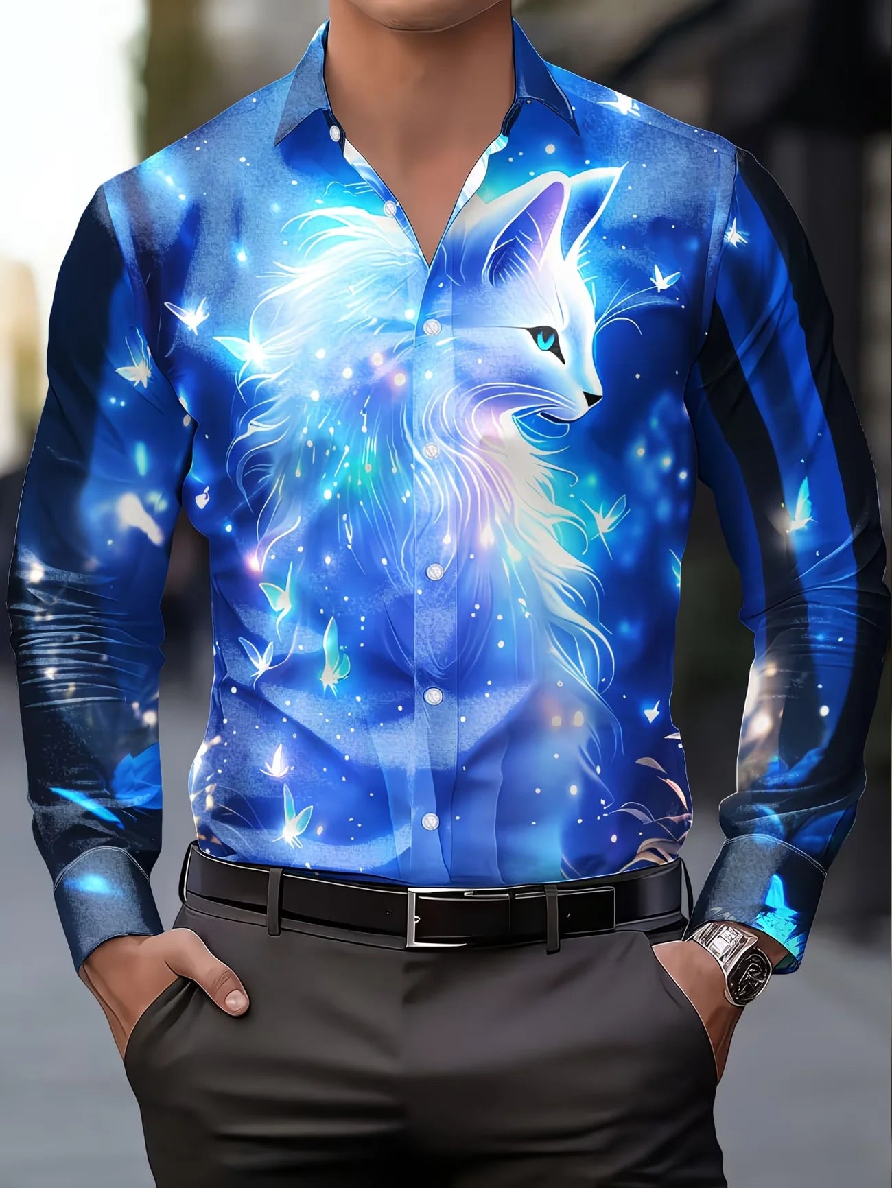 New Van Gogh Starry Sky Sunflower 3D Printed Men's Long Sleeve Shirt with Collar Art Style Shirt Clothing