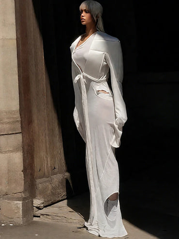 Nibber Autumn Patchwork Crop Jacket Women Hipster Cross Bandage Open Stitch Extra Long Sleeve Streetwear Solid Fashion Wild Coat