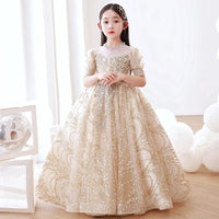 Luxury Birthday Party Dress for Girls Long Evening Gown Cocktail Pageant Kids Formal Occasion Dresses Prom Sequin Princess Child