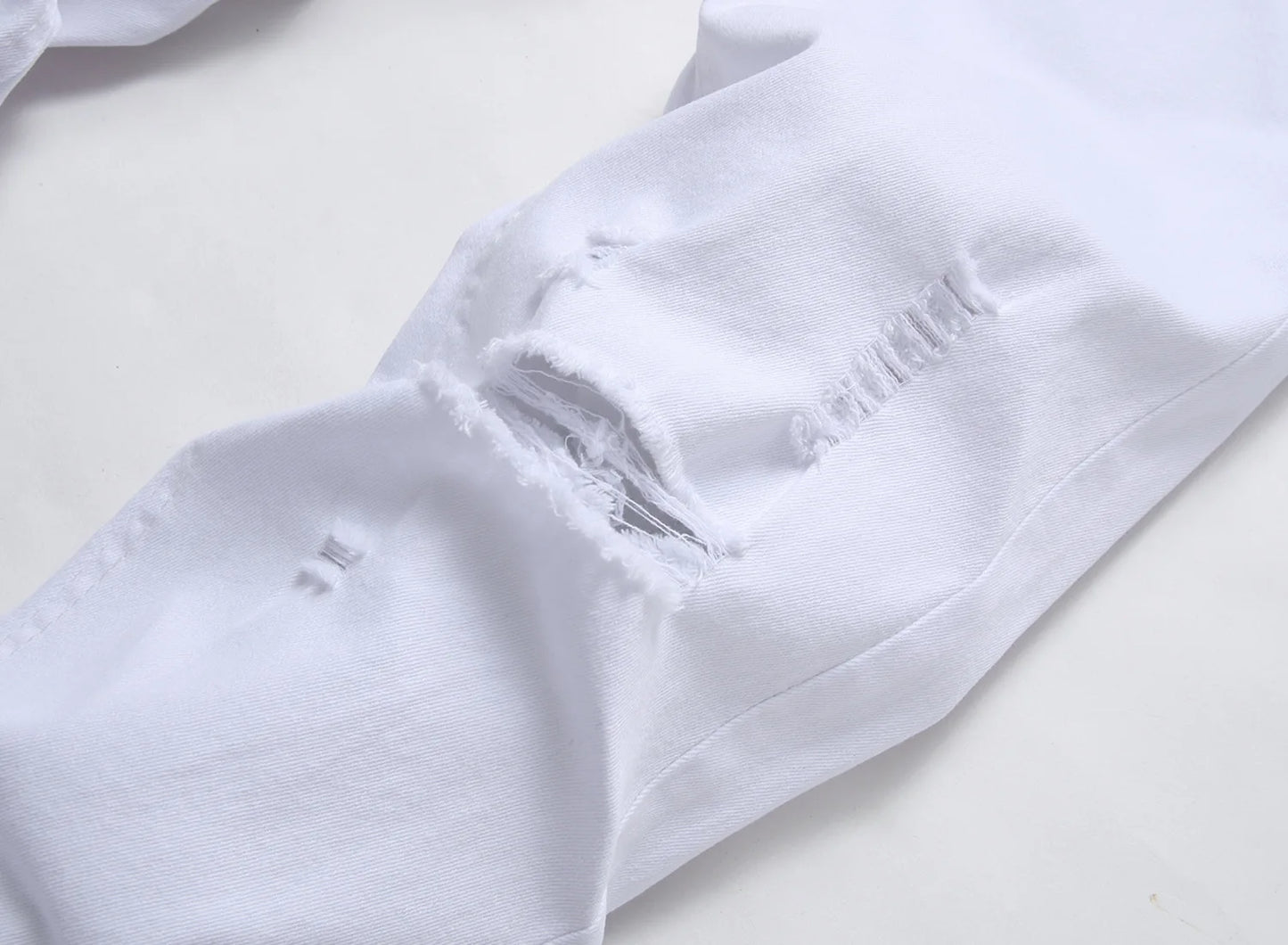 Punk Street Style Ripped Skinny Jeans Men Vintage Wash Solid Denim Trouser Mens Casual Slim Fit Pencil Denim Holes Pants 2024