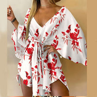 New Recreational Girls in Summer 2022, Feather Printed Bat Winged Sleeve Asymmetric Dress