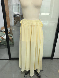 Women Solid Chiffon Ruffle Yellow Blouse Sheer V-neck Lace Up Full Flared Sleeve Shirts 2026 Summer Lady Fashion Loose Top New