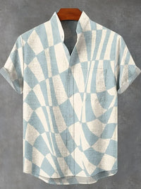 Chemise à manches longues et col montant pour homme, nouvelle collection printemps-automne, imprimée en 3D, rayures irrégulières
