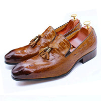 Luxury Men's Black Coffee Crocodile Print Loafers Slip-On Tassel Detail Casual Formal Dress Leather Shoes