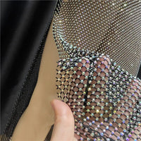 Sexy See Through Rhinestone Club Split Dress Women Crystal Glitter Evening Party Dresses Long Fishnet  Beach Slash Neck Dress