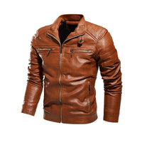 Men Jacket Coffee Leather Jacket Men Motorcycle Jacket Fashion Streetwear Biker Coat Slim Fit Autumn Winter Coat Men Fur Lined