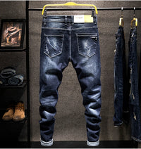 2025 New Ripped Jeans Men Slim-fit Denim Pants Cotton Korean Style Fashion Elasticity Versatile Blue Black Men's Clothing
