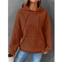 Women's Solid Color Sweatshirt Autumn/Winter Hooded Sweatshirt Waffle Round Neck Long Sleeve Sweatshirt