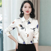 Silk Printed Long Sve  Ne Women's irt Spring 2026 Slim Fit Faion Design Korean Sle Commute Wind Floral Pattern