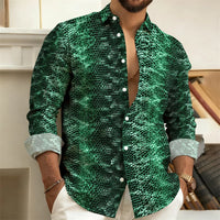 2026 New Men's Shirt: Snake-Print Long-Sleeve Shirt  Stylish Slim-Fit Turn-Down Collar Shirt, Streetwear Trend, Hawaiian Style