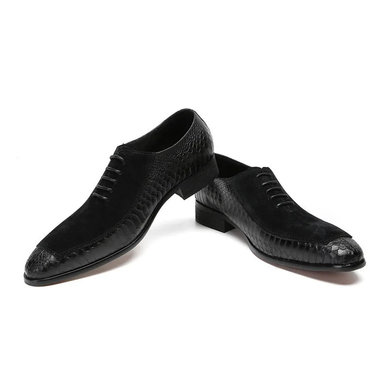 Luxury Men Oxford Shoes Lace up Toe Black Formal Men Shoes Dress Shoes Suede Patchwork Crocodile prints Leather Shoes Men