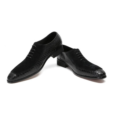 Luxury Men Oxford Shoes Lace up Toe Black Formal Men Shoes Dress Shoes Suede Patchwork Crocodile prints Leather Shoes Men