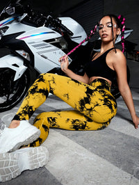 Woma Yoga Trendy Tie Dye Yoga Tights Seamless High Stretch Tummy Control Gym Leggings Seamless Tie Dye Leggings 2023 New