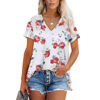 Women'S T-Shirt Summer Short-Sleeved Tops Casual Floral Print Fashion V-Neck Tshirt Summer Short-Sleeved Fancy Pullover Clothing