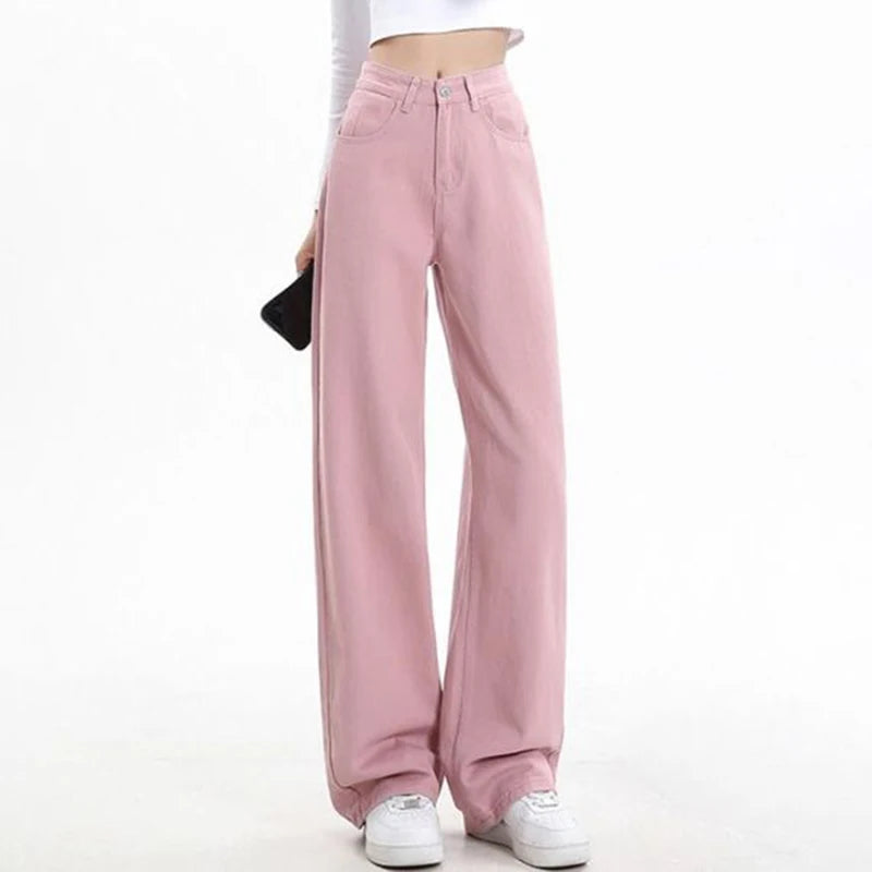 2024 Women High Waist Oversized Loose Mom Jeans Lady Streetwear Denim Y2k Straight Leg Pants Girls Blue Baggy Wide Leg Trousers
