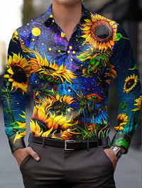 New Van Gogh Starry Sky Sunflower 3D Printed Men's Long Sleeve Shirt with Collar Art Style Shirt Clothing