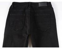Fashionable new men's jeans, washed, nostalgic, elastic, slim fit, perforated, patchwork patch, black jeans, high street designe