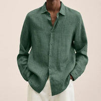 Men's Simple Linen Shirt Spring Autumn New Solid Color Lapel Buttons Loose Long Sleeve Shirt
