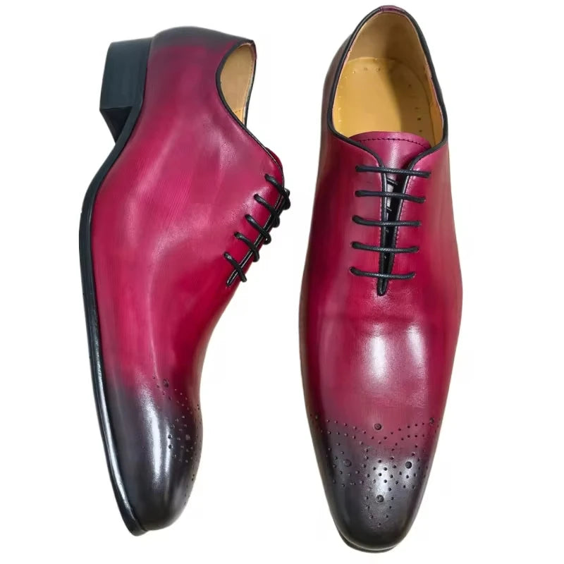 Fashion Dress Shoes Oxfords Leather Shoes for Men High Quality Elegant Red Social Business Wedding Evening Party Lace Up Pointed