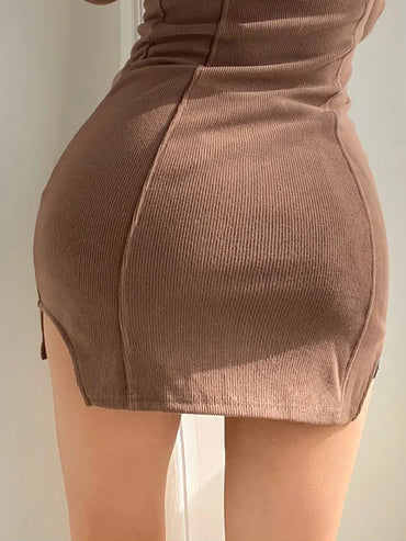 American Spicy Girl Slim Fit Dress Female Long Sleeved Small Height Tight Hooded Dresses Split Wrapped Hip Short Bottom Skirts