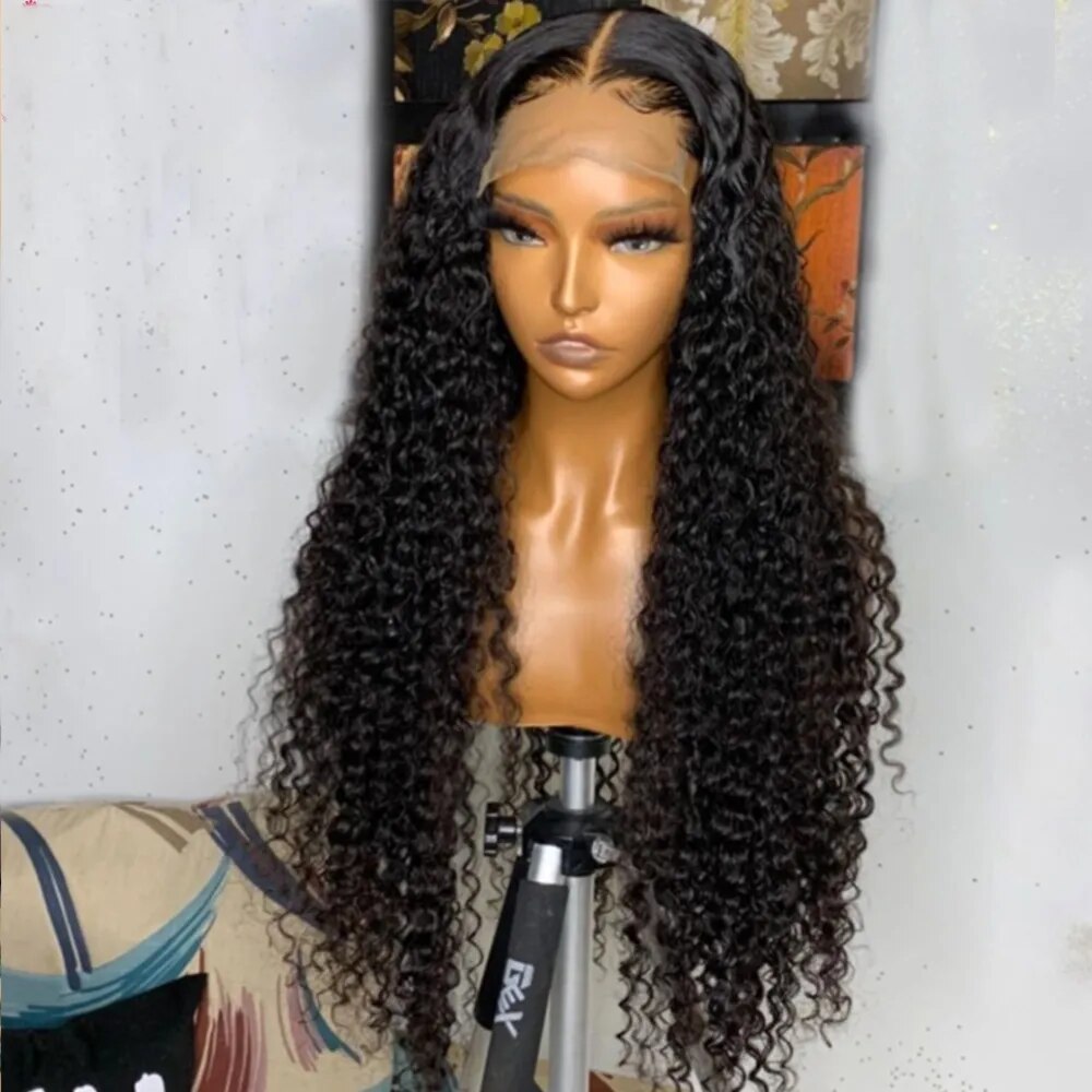 Soft 26 Inch 180% Density Long Kinky Curly Natural Black Lace Front Wig for Women With BabyHair Glueless Preplucked Wig