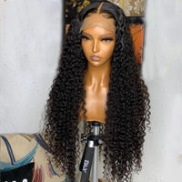 Soft 26 Inch 180% Density Long Kinky Curly Natural Black Lace Front Wig for Women With BabyHair Glueless Preplucked Wig