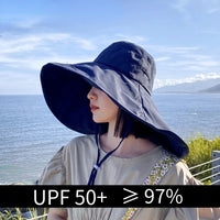 Wide Brim UPF 50+ Sun Hat Women Anti-UV Protection Hiking Fisherman Cap Fold Summer Solid Beach Hat 2023 Double sided Sun hat
