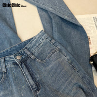 Women's Jeans Spring Retro Washed Diamond-encrusted Design Sense High-waisted Straight-leg Pants Loose Wide-leg Mopping Pants