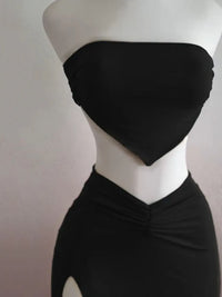 Strapless Backless Crop Top High Waist Skirt 2 Piece Set Women Summer Sexy Slim Fit Split Midi Dress Tube Suits Party Club Sets