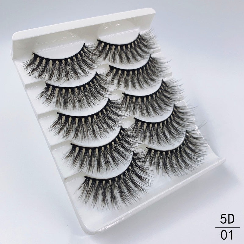 5 Pairs Faux Mink Eyelashes Fluffy Wispy Long Dramatic False Lashes Thick Volume Fake Eyelashes Natural Soft Extension Eyelash