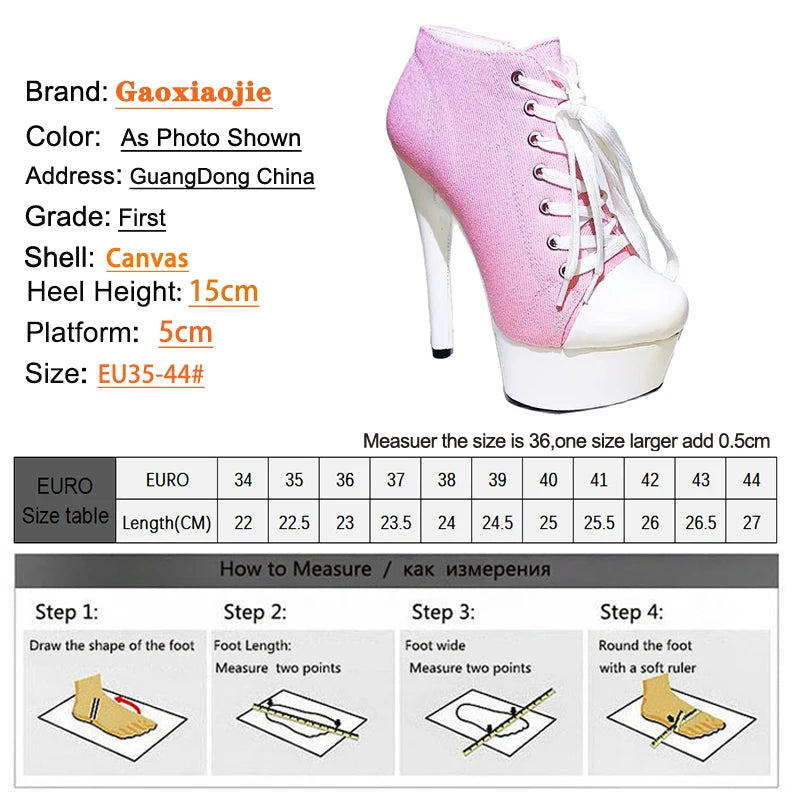 Pink Canvas Round Toe ANKLE Boots Fashion Sexy Female High heel Platform Short Boots for Women Spring/Autumn 15CM Casual Boots