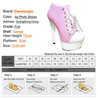 Pink Canvas Round Toe ANKLE Boots Fashion Sexy Female High heel Platform Short Boots for Women Spring/Autumn 15CM Casual Boots