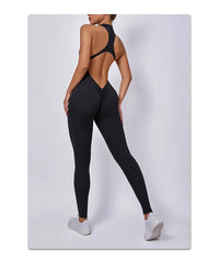 Women's New One-Piece Zipper Back Cutout Bodysuit Running Yoga Jumpsuit