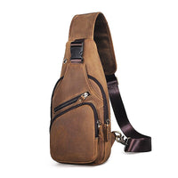 New Hot Sale Quality Crazy Horse Leather Retro Triangle Sling Chest Bag For Men 8&quot; Tablet One Shoulder Cross body Bag Male 8015