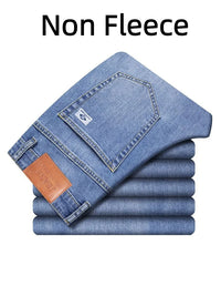 Men's Winter Warm Fleece Lined Thick Stretchable Business Casual Jeans Lightweight Trousers for Office And Daily Wear