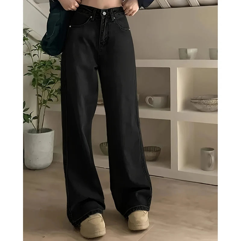 Women Fashion Loose Jeans Female High Waist Streetwear Designer Wide Leg Trousers Female Classic Gray Goth Straight Leg Pants