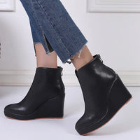 New Autumn Early Winter Shoes Women Ankle Boots Platform Fashion Ladies Wedge Heels 10cm Pure Black White Big Size 42