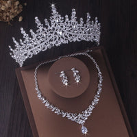 Gorgeous Silver Color Crystal Bridal Jewelry Sets Fashion Tiaras Crown Earrings Choker Necklace Women Wedding Dress Jewelry Set