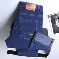 2025 Spring Autumn New Men's Jeans Casual Straight Stretch Fashion Classic Blue Black Work Denim Trousers Male Brand Clothing