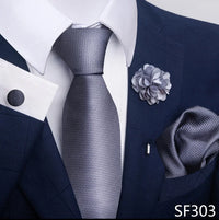 Hot Sale Luxury 8 cm Blue Floral Ties Pocket Square Cufflinks Brooch Set For Man Suit Accessories Holiday Gift Fit Formal Party