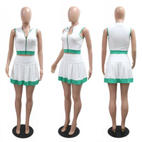 CM.YAYA Women's Set Sleeveless V-neck Vest  + Pleated Skirts 2025 Summer Cute Street Beach Two 2 Piece Sets Outfits Tracksuit
