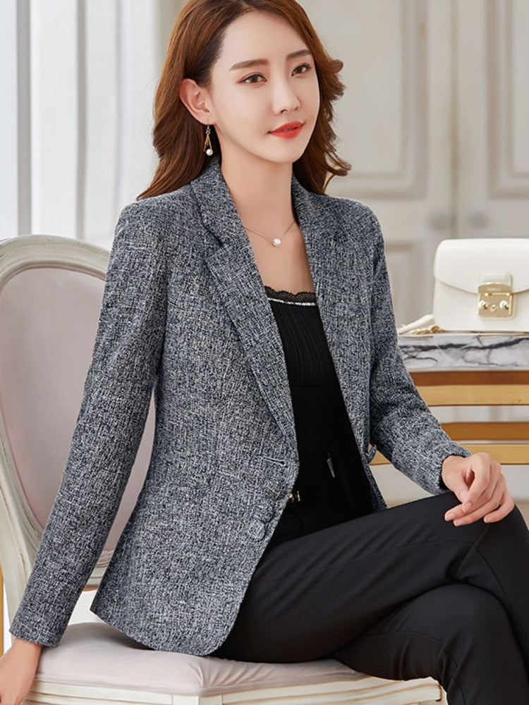 Elegant Women Autumn Blazer Casual Long Sleeve Professional Fashion Office Lady Business Slim Single Breasted Coats New