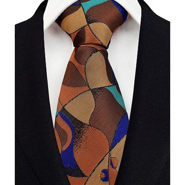 Luxury 8CM Mens Necktie Brown Orange Color Dot Stripes Ties For Man Groom Jacquard Woven Neck Tie For Business Wedding Party