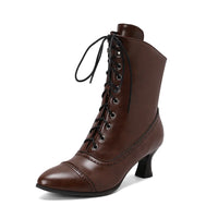 2025 New Lace Up Ladies High Heel Shoes Strange Steampunk Boot Victorian Ankle Boots Women Pointed Toe Thick Soled Short Boots