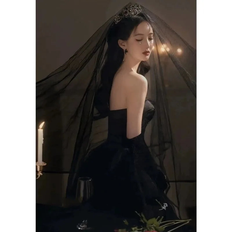 Black Evening Dress, Suitable for Everyday Wear, Birthday Party, Adult Ceremony, Hostess, Strapless Dress, Banquet, Long Dress Black Evening Dress, Suitable for Everyday Wear, Birthday Party, Adult Ceremony, Hostess, Strapless Dress, Banquet, Long Dress